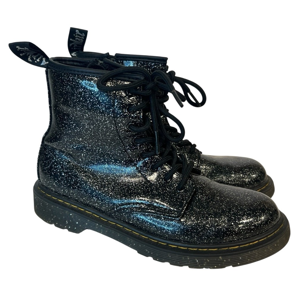 Dr Doc Martens Combat Sparkle Boots Women US 5 EU 36 Kids 3.5 Side Zip Black